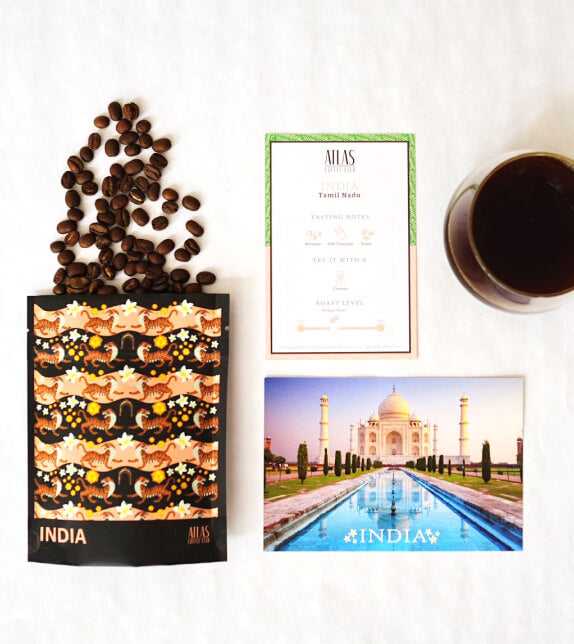 India coffee bag and postcard